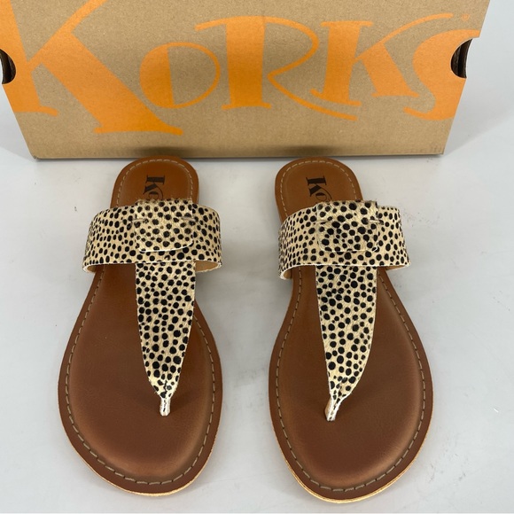 KORKS BY KORK EASE NEW DAWN GENUINE CALF HAIR THONG FLAT SANDALS TAN CHEETAH 6 - Picture 2 of 9